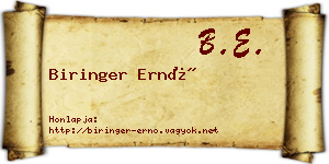 Biringer Ernő névjegykártya